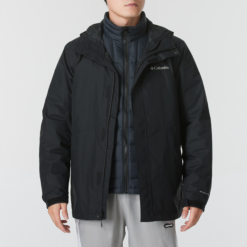 哥伦比亚羽绒三合一冲锋衣男秋冬保暖外套户外登山运动服夹克