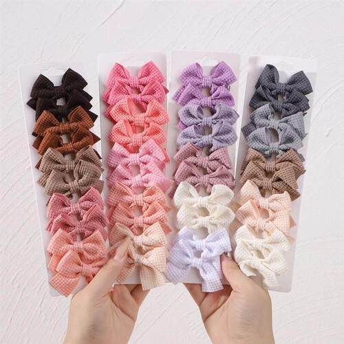 10Pcs/set Soft Cotton Bow Hairpin Girl Sweet Plaid Design Ha