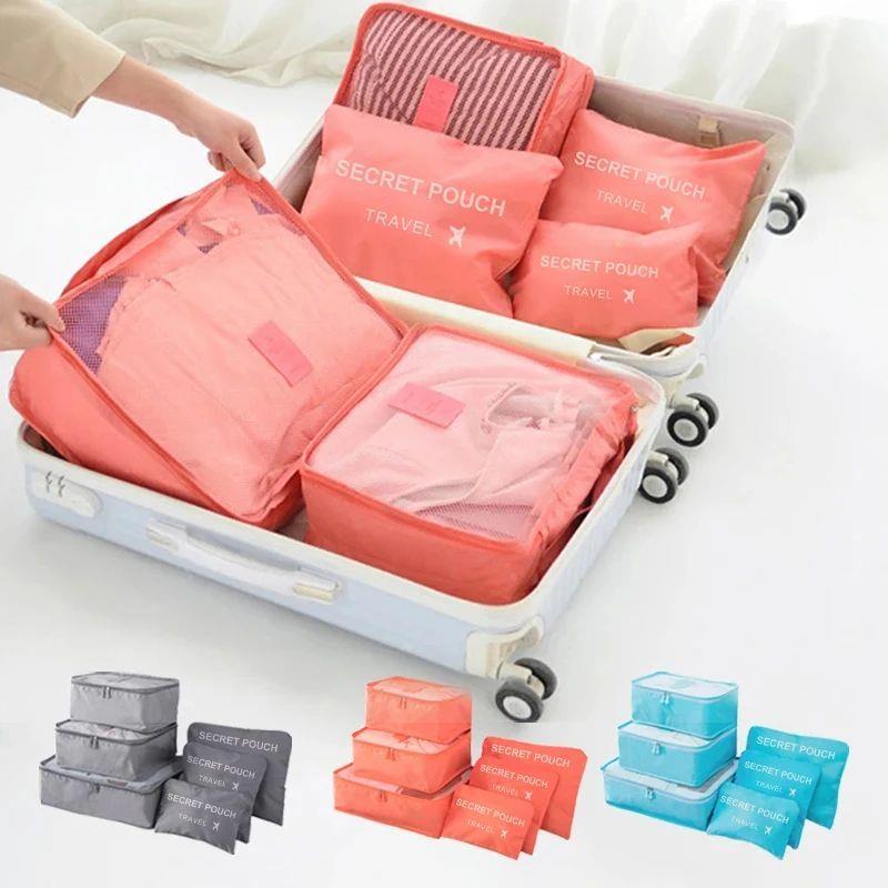 6 Pcs/Set Pink/Blue/Grey Travel Storage Bag Large Capacity W