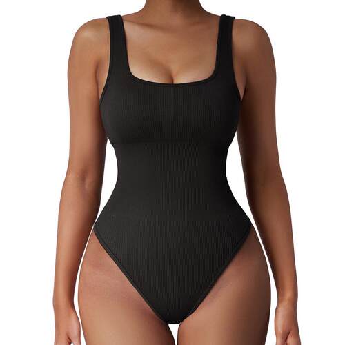 Women Ribbed Sexy Bodysuit Sleeveless Square Neck 螺纹连体衣