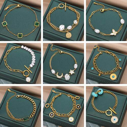 Trendy Layered Pearl Stainless Steel Star Love Butterfly