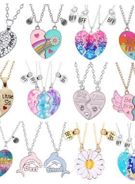 rendy Simple Heart Necklace Sisters Pendant 2/3 Pcs BFF Lett