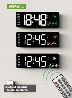 16inch Digital Wall Clock Large LED Alarm Clock Remote