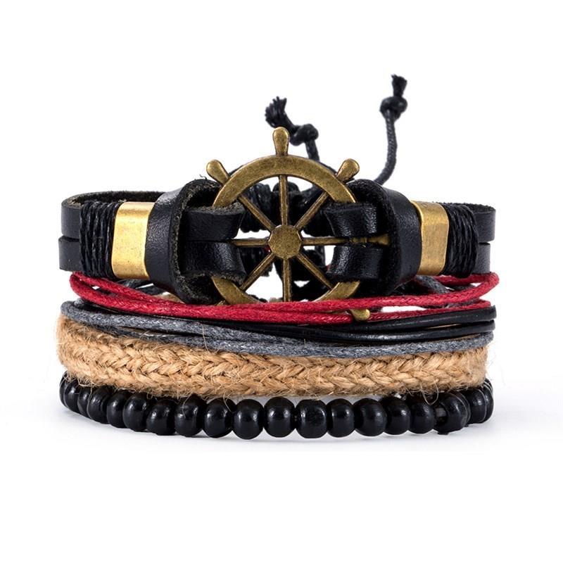 Hot Sale Retro Multi-layer Leather Bracelets For Man Wooden