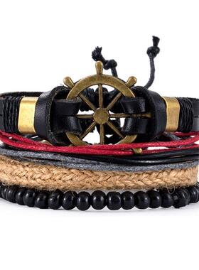 Hot Sale Retro Multi-layer Leather Bracelets For Man Wooden