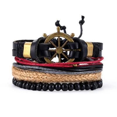 Hot Sale Retro Multi-layer Leather Bracelets For Man Wooden