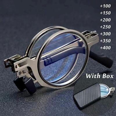 Portable Folding reading glasses for men Metal Round Square
