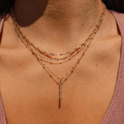 necklaces women时尚多层叠戴项炼项炼女满钻小坚条吊坠锁骨炼