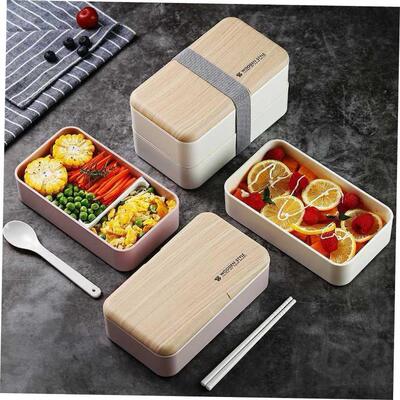 Microwave Double Layer Lunch Box Wooden Bento Box Portable