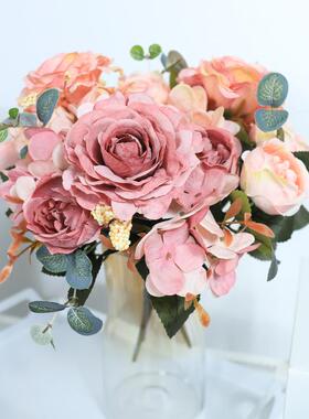 Artificial Flowers Retro Silk Rose Bouquet Hydrangea Peony V
