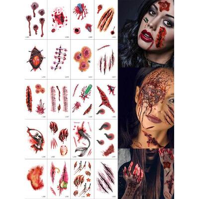 Halloween Tattoo Wound Scar Stickers万圣节纹身贴化妆容脸贴