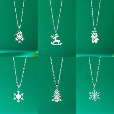 Silver Color Stainless Steel Christmas Pendant Necklace