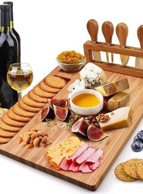 Bamboo Wood Cheese Cutting Board Cheese Slicer Fork Knife