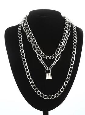 Layered Chain Necklace Neck Chains Lock Pendant Jewelry For