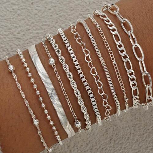 11 piece bracelet set 爱心圆珠手链11件套多层极简叠戴链条手饰
