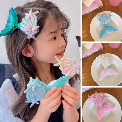 Mermaid princess sequin hair clip starfish shell clip发夹