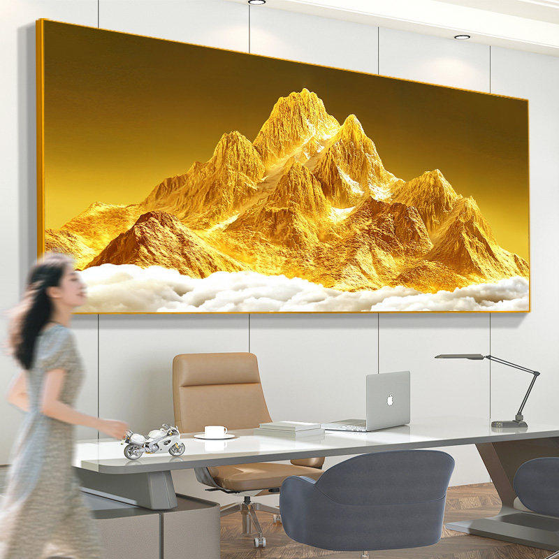 日照金山壁画客厅沙发山水画纯手绘肌理油画办公室背有靠山图挂画