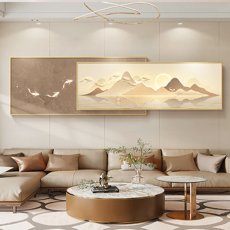 现代轻奢客厅装饰画高级感背有靠山壁画奶油风山水沙发背景墙挂画