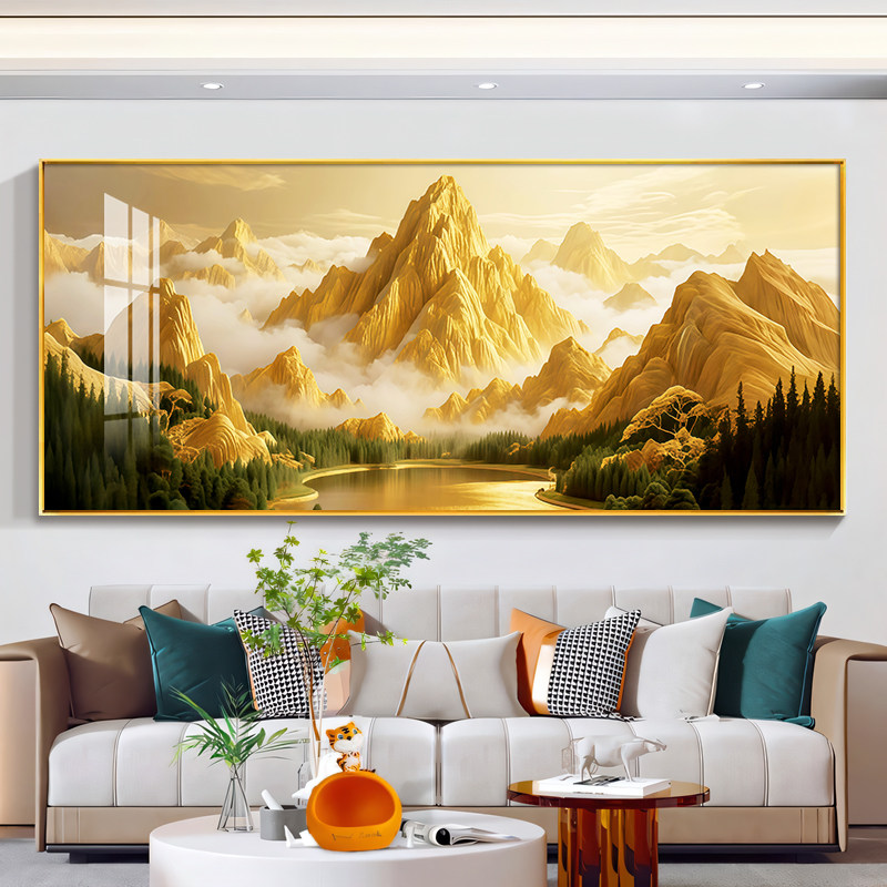 客厅挂画金山日照壁画高档金山装饰画高级轻奢大气背景墙感背靠