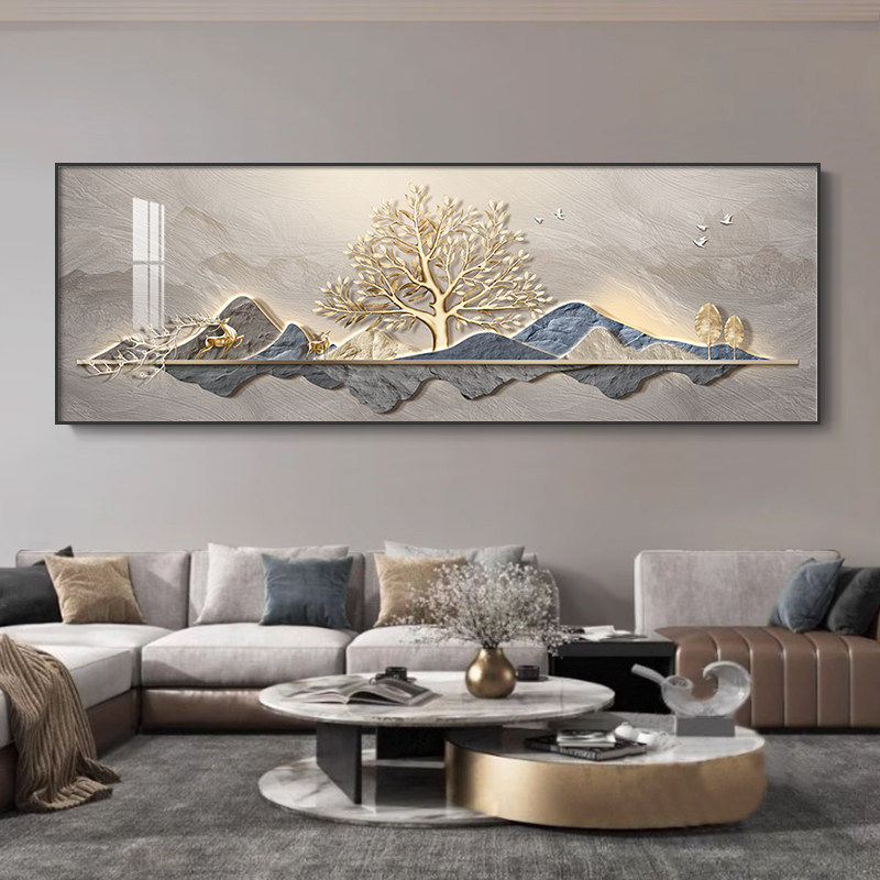 轻奢沙发背景墙装饰画靠山2026新款客厅挂画高级感壁画福鹿发财树