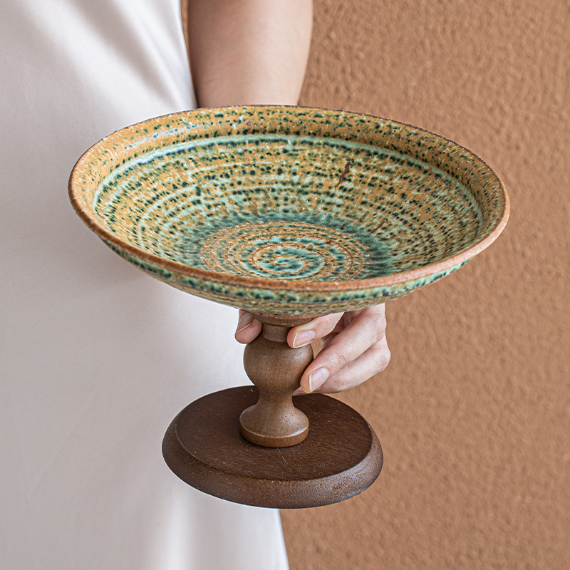 小悠家〖手作侘寂风〗陶瓷水果盘茶几玄关家居装饰摆件零食托盘