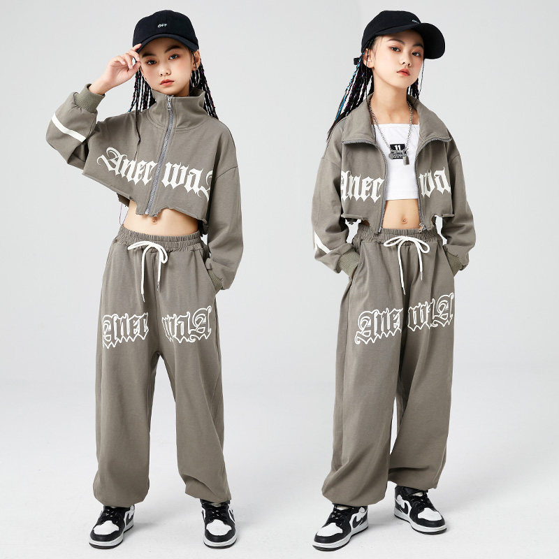 速发爵士舞服装孩高腰露脐服azz练功舞蹈表演秀j装少儿走出街舞潮