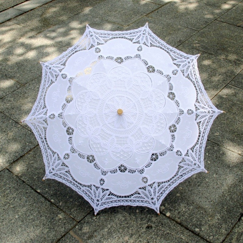 速发工艺蕾绣花边伞 机丝直杆伞 棉布钩花摄装装饰旅游婚庆吊影道