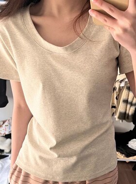 速发低2领T恤圆024夏洋纯棉正肩半袖季气基础款上衣
