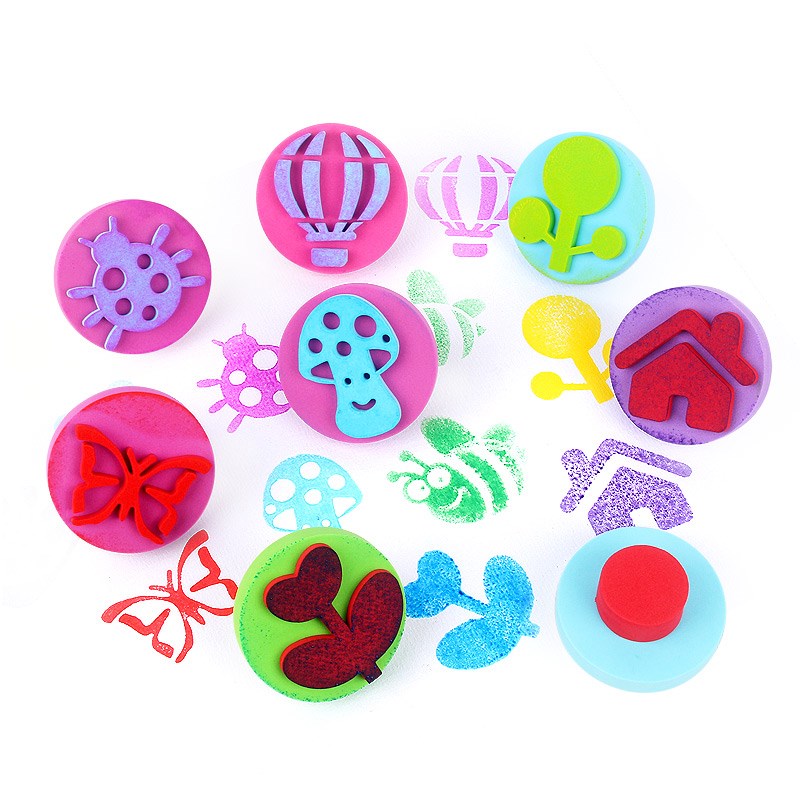 速发幼儿园儿童泡几拓印印章 沫何动物植物画笔画刷海绵刷盖印