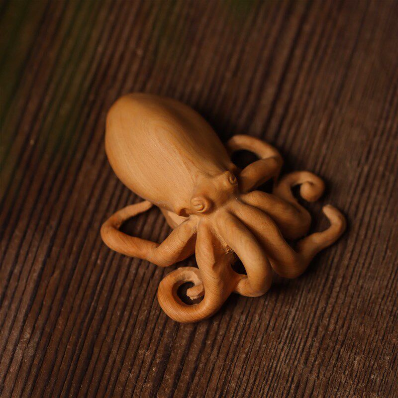 速发崖柏木雕刻八爪鱼手把件章鱼木质把玩挂件汽车装饰桌面摆件工