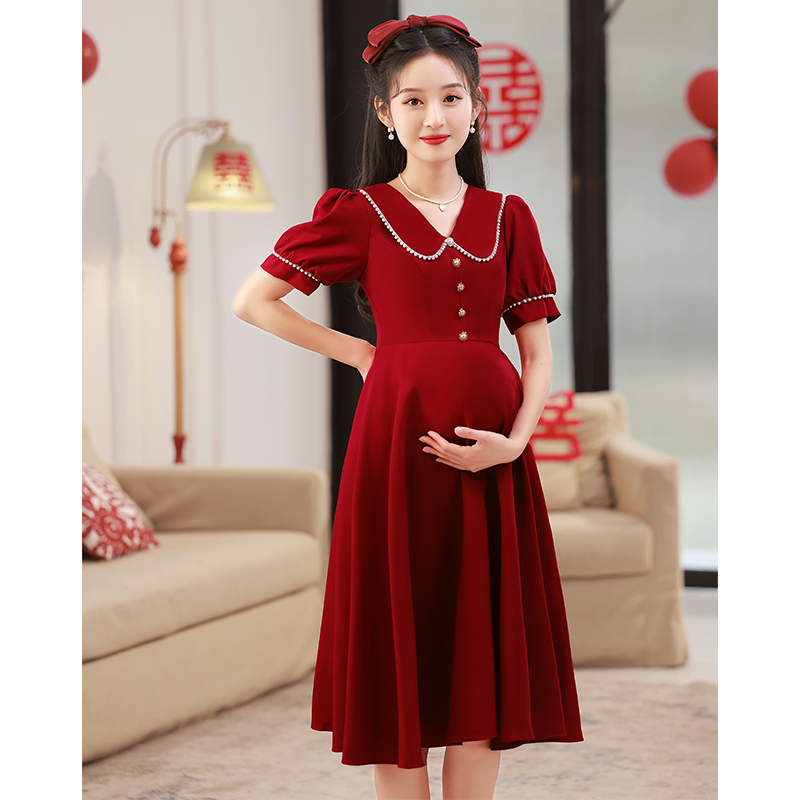 速发孕妇敬酒服新娘大码遮便子订婚连衣裙回门肚装平服裙礼时可穿
