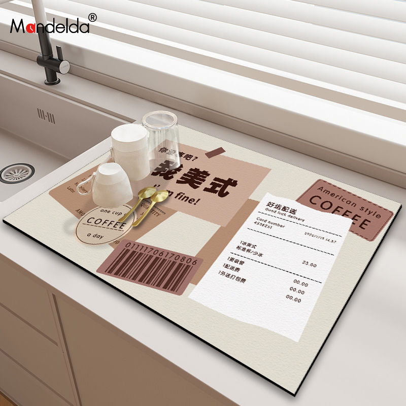 速发满得达咖啡机台沥面皮垫吸水水革杯垫厨房碗碟吸水速干垫子控