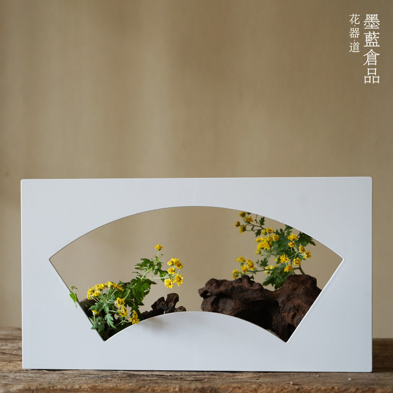 速发宋创团扇花器 中式折扇壁挂花器 面厅韵意桌客摆件装饰