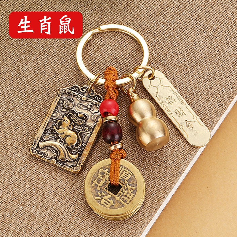 速发仿铜武财神赵公芦扣财神令十二生肖挂件铜葫明空心五钱挂件