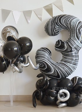 速发40寸玛瑙黑色系大数字生外气球拍照道具周岁派布户日场景对置