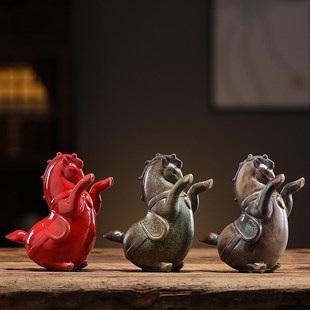速发陶瓷立马发财摆件马到成功招财马十茶生肖二桌茶道茶几摆设工