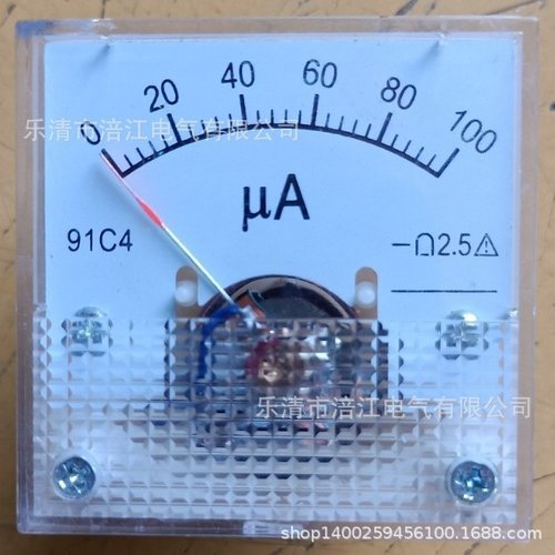 指针式直流电流表 微安表91C4-100uA 正负±50uA外形尺寸45*45mm
