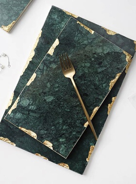 北欧ins绿色天然大理石金边托盘化妆品收纳拍摄道具家居软装摆件