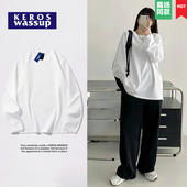 秋季 买一送一男t恤长袖 纯棉圆领白色内搭打底衫 潮牌上衣ins设计感