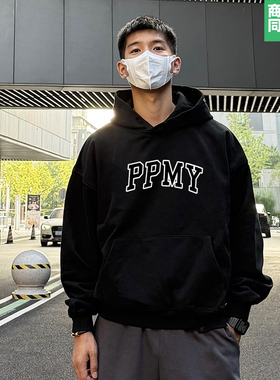 PPMY字母印花纯棉连帽卫衣男女同款潮牌宽松百搭休闲运动上衣外套
