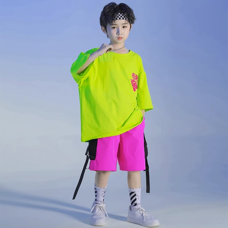 极速街舞幼儿f潮服短袖套装男孩嘻哈炸街夏季架子鼓炫酷演出服女