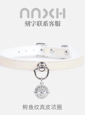 NNXH米色鳄鱼纹牛皮项圈颈圈ckoker牵引绳套装K9