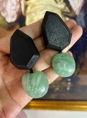 Monies 风中古乌木拼搭东陵玉天然复古简约款耳钉 微瑕