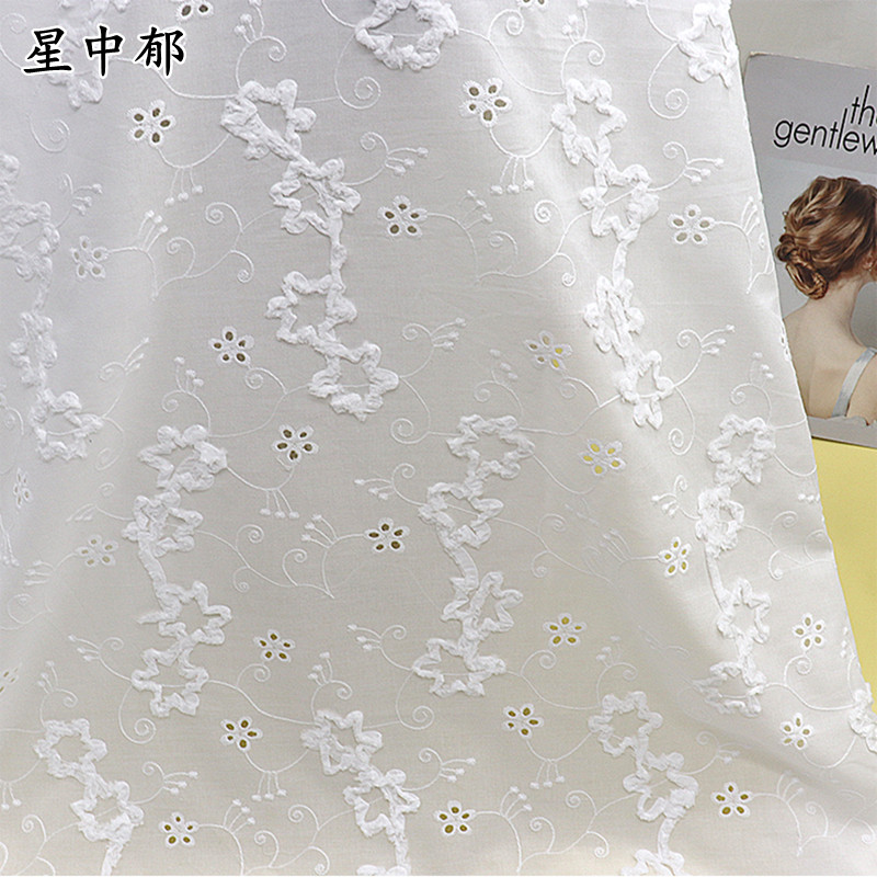 全棉盘带绣立体绣花布