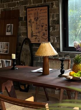 中古风深色实木台灯复古书卷气侘寂风卧室禅意氛围装饰床头羊皮纸