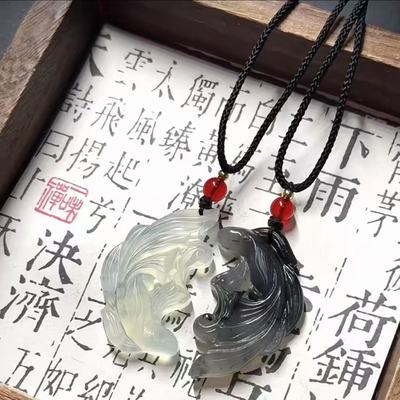 新中式双鱼锦鲤吊坠项链鱼化龙渐变色古风水墨民族风男女情侣