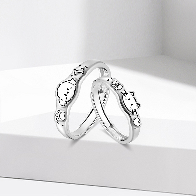 时尚萌趣宠物系列情侣戒指森系