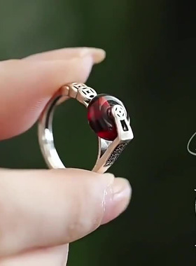 复古铜钱血色时来运转平安扣戒指