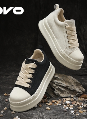 DVO7CM隐形增高鞋男秋冬爆款RO小胖丁透气百搭休闲帆布鞋厚底板鞋