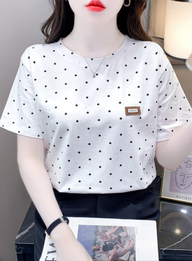 夏季白色短袖T恤女2026新款T恤欧货洋派质波点印花女士上衣0517r